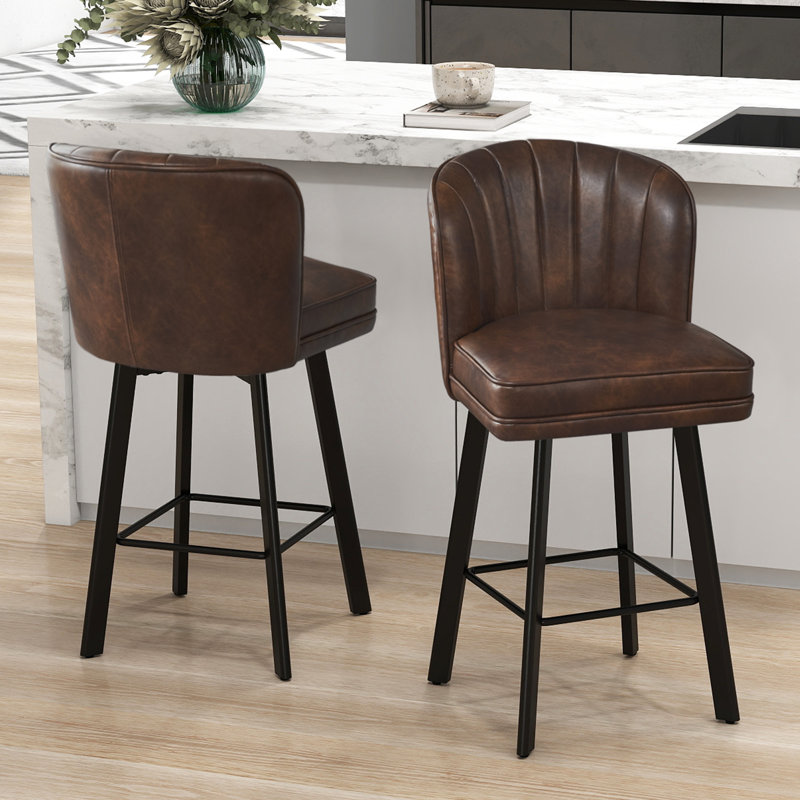 Tabourets de bar pivotants de 26 po à hauteur de comptoir avec dossier, tabourets d'îlot de cuisine avec dossier en coquille capitonné, siège rembourré et pieds en métal avec repose-pieds