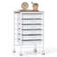  Chariot de rangement roulant à 6 tiroirs avec plateau en bois robuste, organisateur compact pour le bureau, la salle d'artisanat ou le salon, blanc et naturel-1151447844