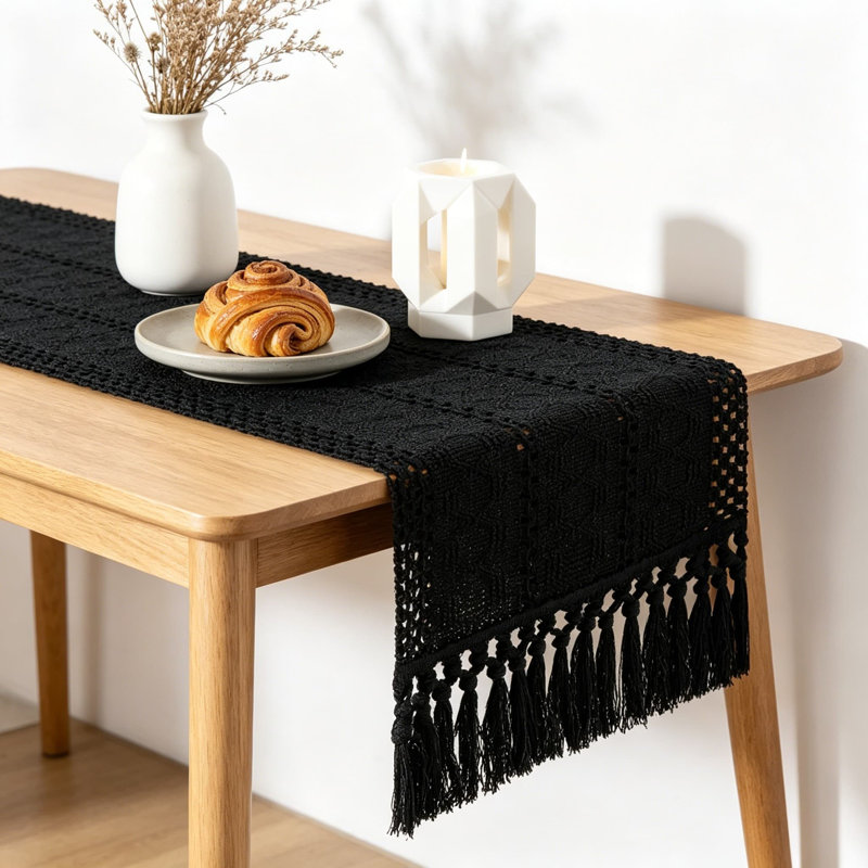Chemin de table Boho pour cuisine, décor rustique maison de campagne, centre de table en lin de coton tissé Macrame, petit chemin de table basse pour la commode