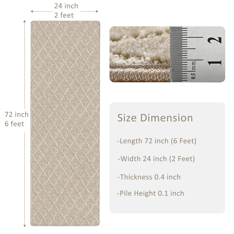 Tapis de couloir 2 po x 6 po, Treillis crème gris diamant