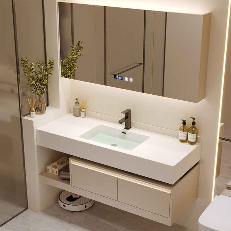 Armoire de salle de bain de style français crème, 19.7" H x 55.1" W x 19.6" D