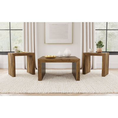 Ensemble de table basse et de table de bout en bois massif 3 pièces Odilia Auburn