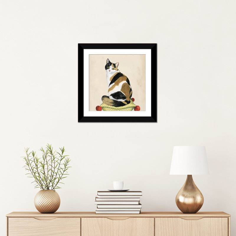 « lady cat iii », reproduction d’impression sur toile, H 16 po x l 16 po x P 1 po, Papier avec cadre noir, Blanc