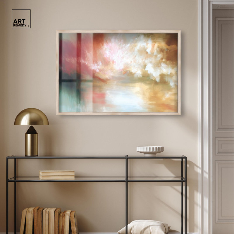 «Crimson Haze III Shadowbox Print Modern Boho» par Art Remedy, cadre blond, 36 x 24, H 25 po x l 37 po, Cadre blond