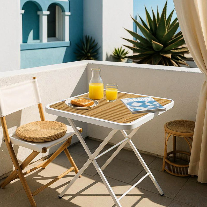 Table carrée pliante toutes saisons, en polypropylène et en métal, adaptée aux balcons de bureau, blanche, prête à l'emploi instantanément