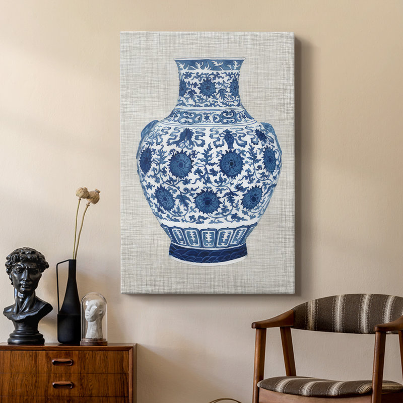 Vase Ming sur lin V - galerie sur mesure, H 18 po x l 12 po