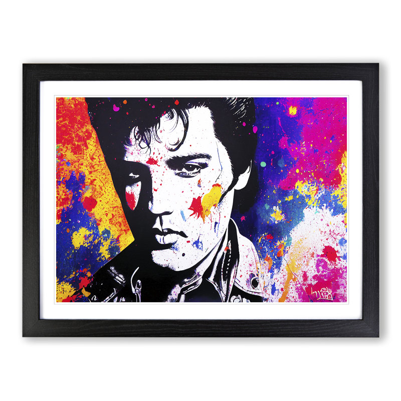 XH1022-6738X Paint Splashed Elvis Presley Vol.2 Abstract - Single Picture Frame Print, 25cm H x 34cm W x 2cm D, Black