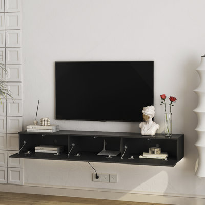 Meuble télé flottant fixé au mur avec 16 DEL de couleur, meuble télé moderne de 67 po, meuble télé flottant pour téléviseur 55 60 et 65 pouces, noir