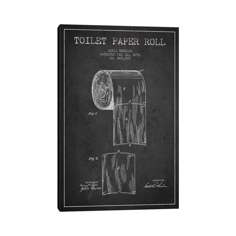 Toilet Paper Charcoal Patent Blueprint by Aged Pixel - Wrapped Canvas Print, 18cm H x 12cm W