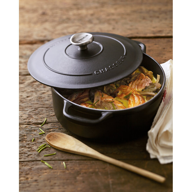 Symple Stuff Cast Iron Round Dutch Oven, 6.3L, Matt Black