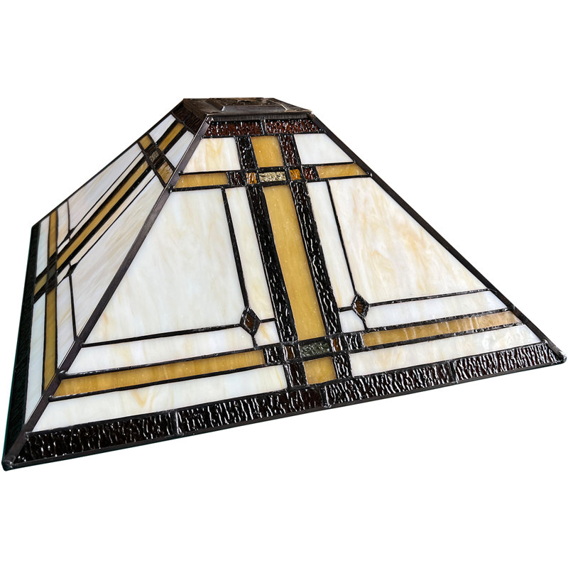 Tiffany Stained Glass Wide Mission Cream Style Lamp Shade, 7.8" H x 16" W x 16" D