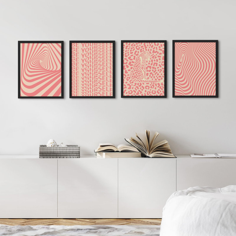 «Pink Line», impression encadrée sur papier 4 pièces, H 14 po x l 11 po, Noir