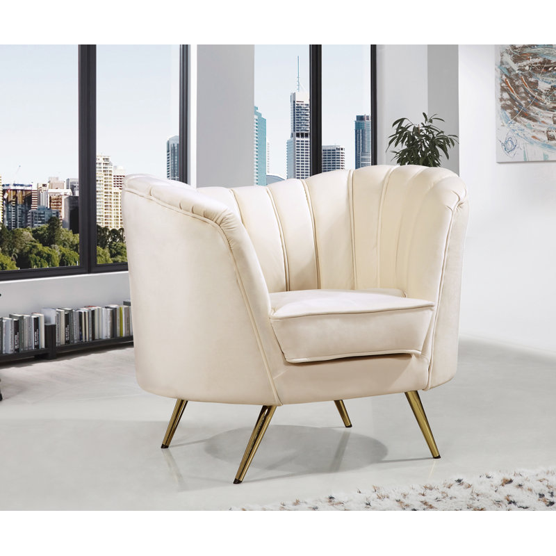 Margo 43" Wide Tufted Velvet Barrel Chair, Cream Velvet