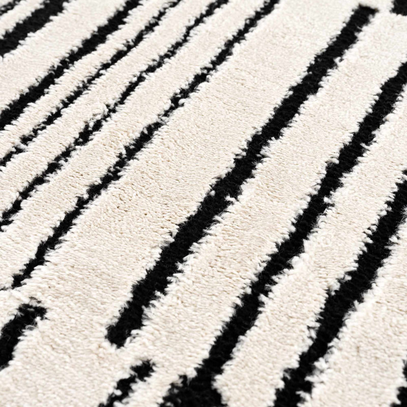 Jdan Striped Machine Woven Polypropylene Area Rug in Black, Rectangle 7'10" x 10'