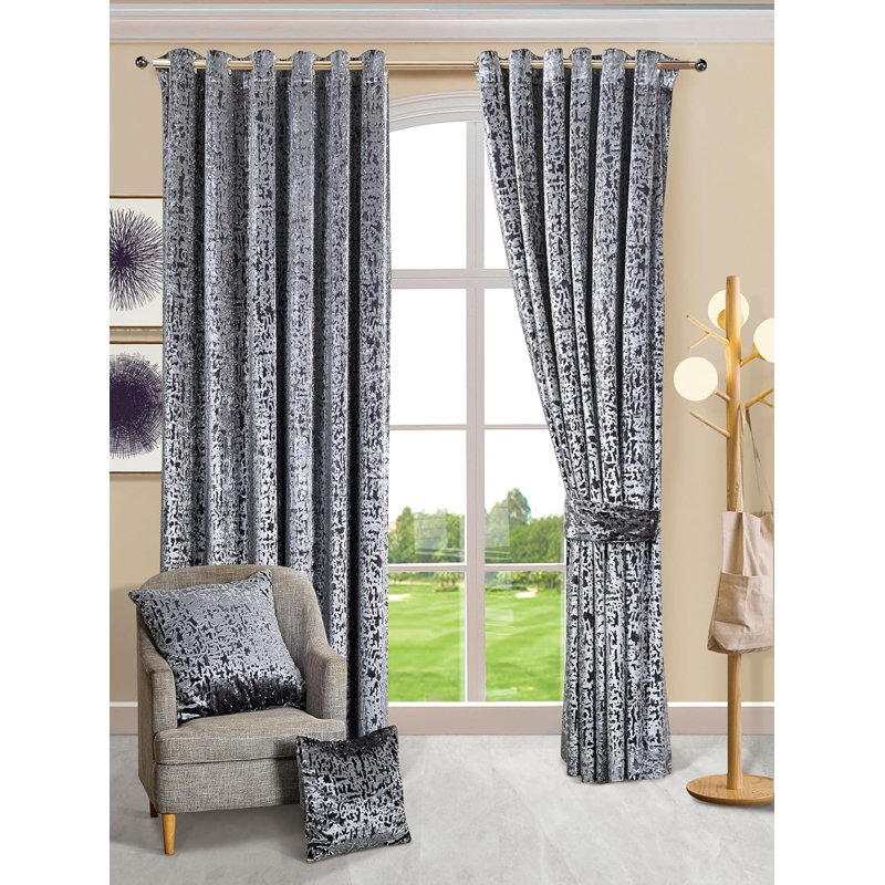 Adelen Velvet Blackout Curtain Pair, Silver, 229cm Width x 229cm Drop