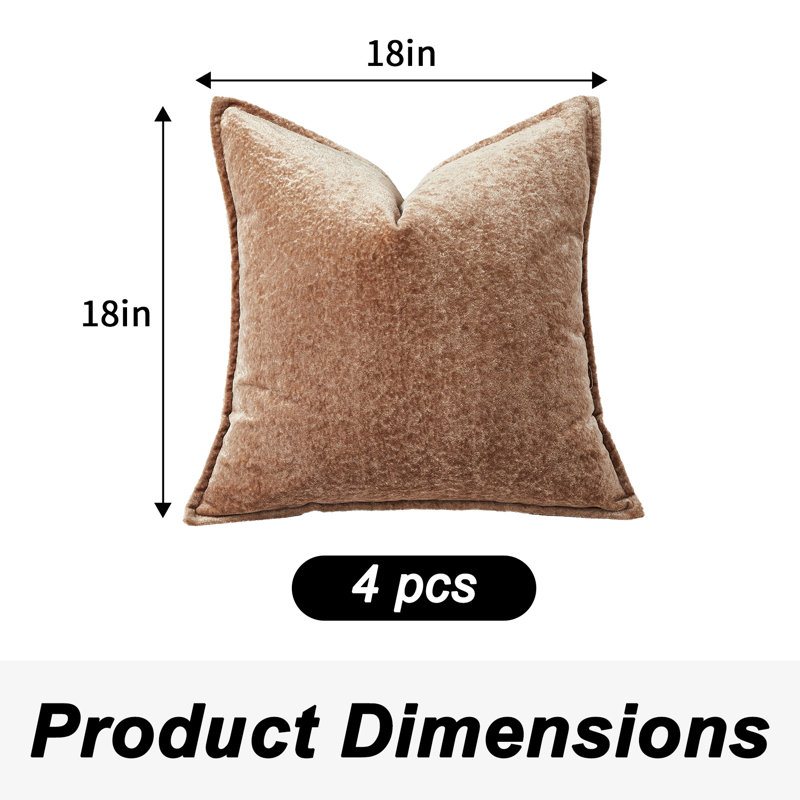 Paquet de 4 housses de coussin en chenille café clair 18 po x 18 po, tissu épaissi avec rebord volant, taies d'oreiller souples