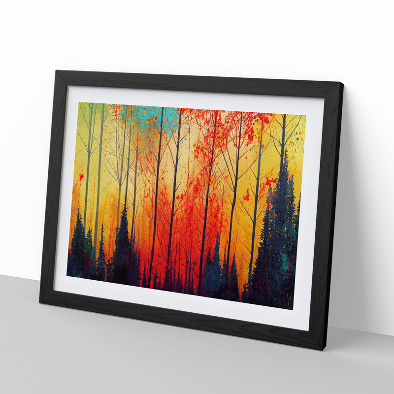 XH1022-6735X Paint Splashed Autumn Forest Vol.4 Abstract - Single Picture Frame Print, Black, 46cm H x 64cm W x 2cm D