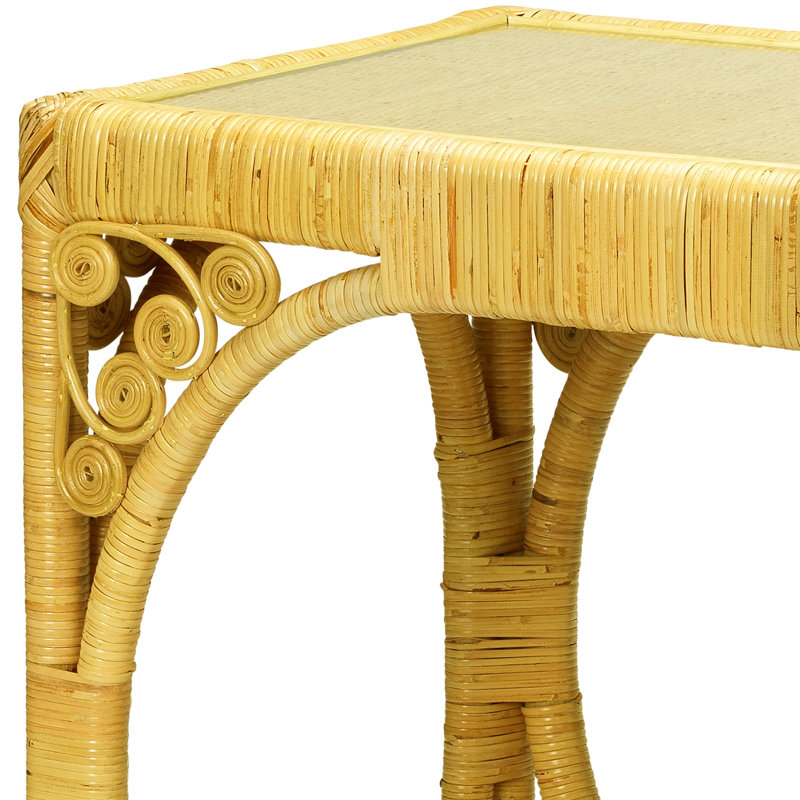 Sophisticated Tropical Rattan Console with Tempered Glass Top
