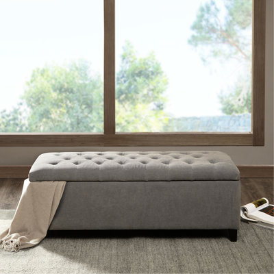 Banc gris avec fermeture en douceur et compartiment intérieur pour le rangement des idées de décoration intérieure