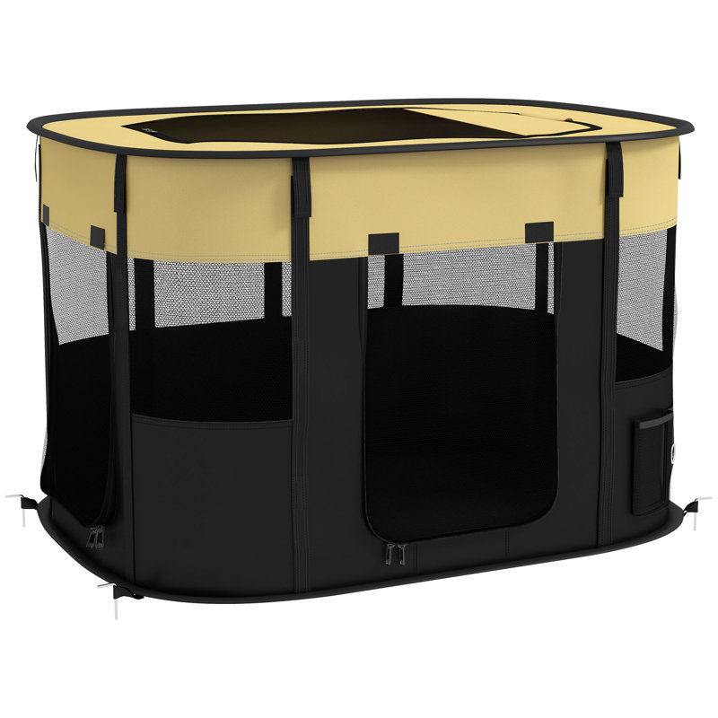 Panel Steel Pet Barrier With Door, Yellow, 60cm H x 94cm W x 60cm D