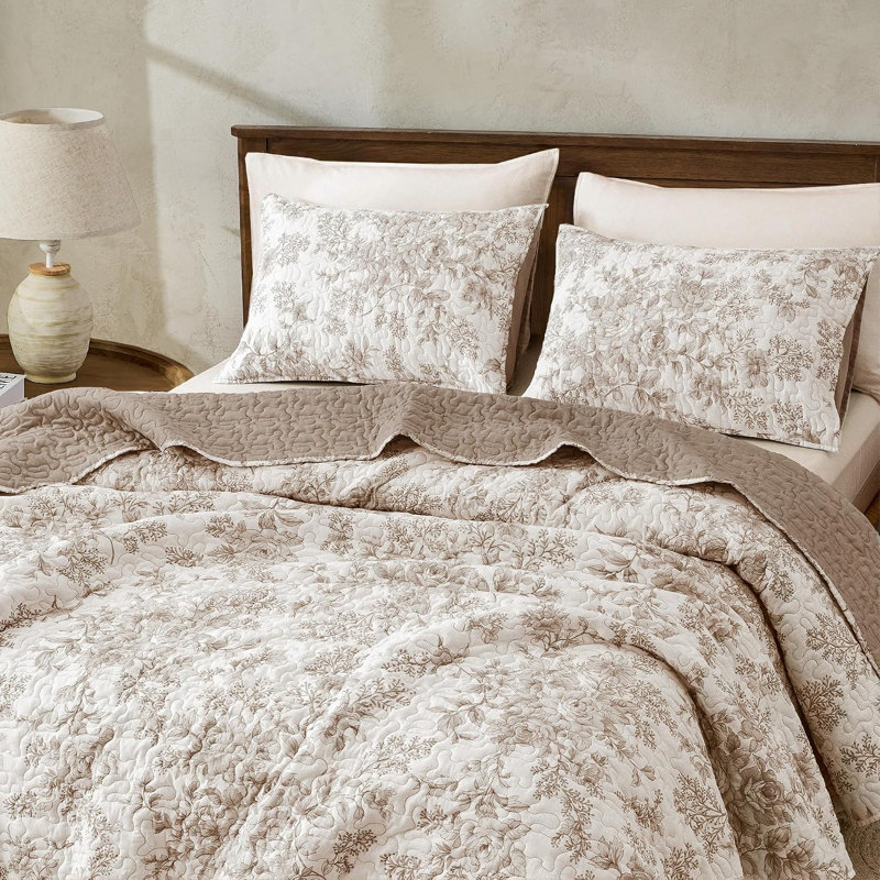 Ensemble de courtepointe réversible en coton à imprimé floral avec taies d'oreiller assorties pour une décoration de chambre de style varié