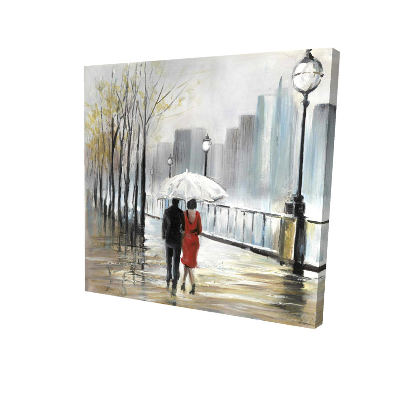 Couple marchant sous la pluie - Toile romantique pour la décoration intérieure