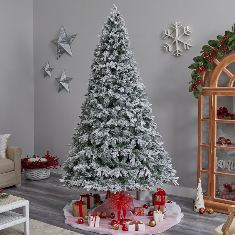 Arbre de Noël pin artificiel réaliste floqué avec lumières DEL, H 9 pi
