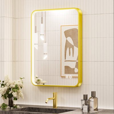 20"x28" Rectangle LED Bathroom Mirror, Metal Frame Vanity Mirror with Lights, Anti-fog, Dimmable&3 Colors Temperatures Adjustable, Memory Fuction