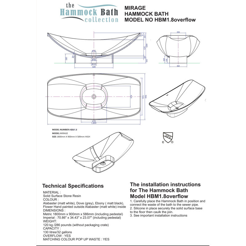 Mirage 70.87'' L Freestanding Soaking Bathtub