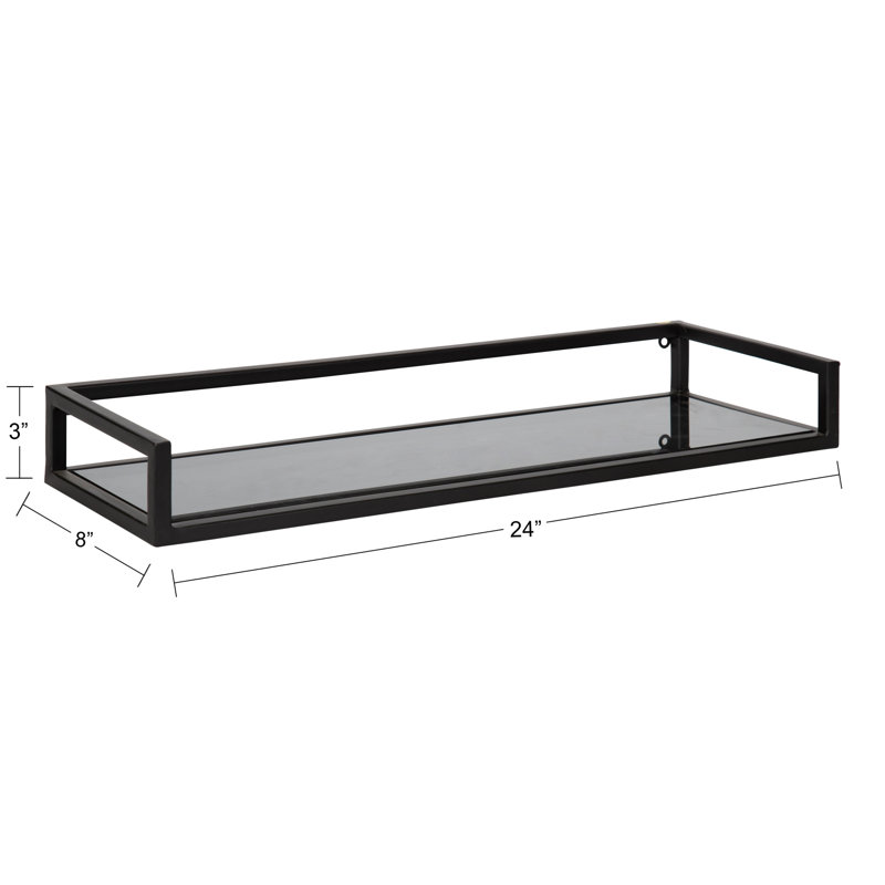 Chainbridge 24'' Black Metal and Glass Floating Wall Shelf