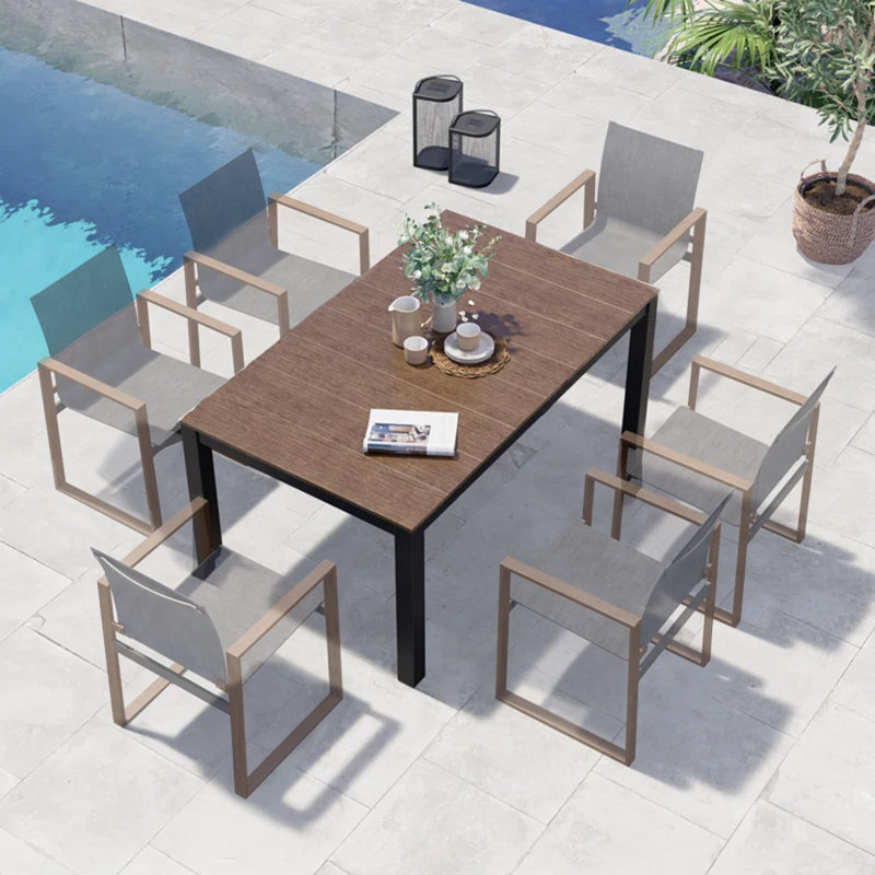 Jimeny Rectangular Metal Outdoor Dining Table With Umbrella Hole , 63'' in. W 38'' in. D