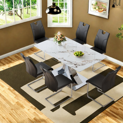 Modern Dining Table Sets(Must include both Table and Chair), Marble Glass Kitchen
