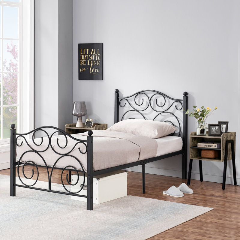 Ensemble de chambre avec lit plateforme 3 pièces Auxter, Simple, Noir / gris