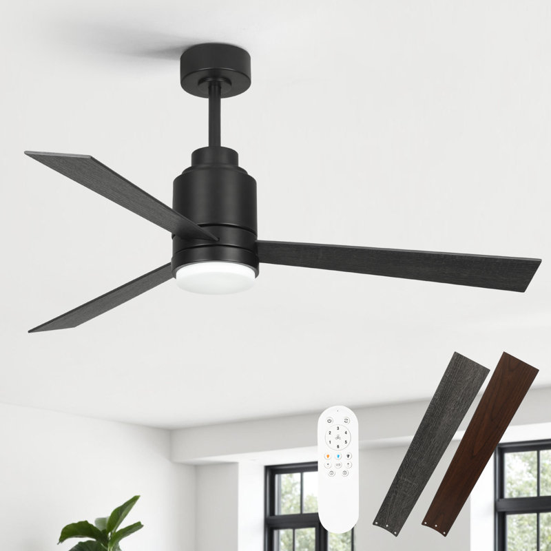 52" W Dimmable Ceiling Fan with Light and Reversible Blades, Black