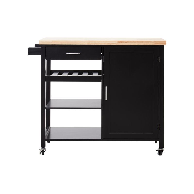 Lencautan Solid Wood Top Kitchen Cart, Black