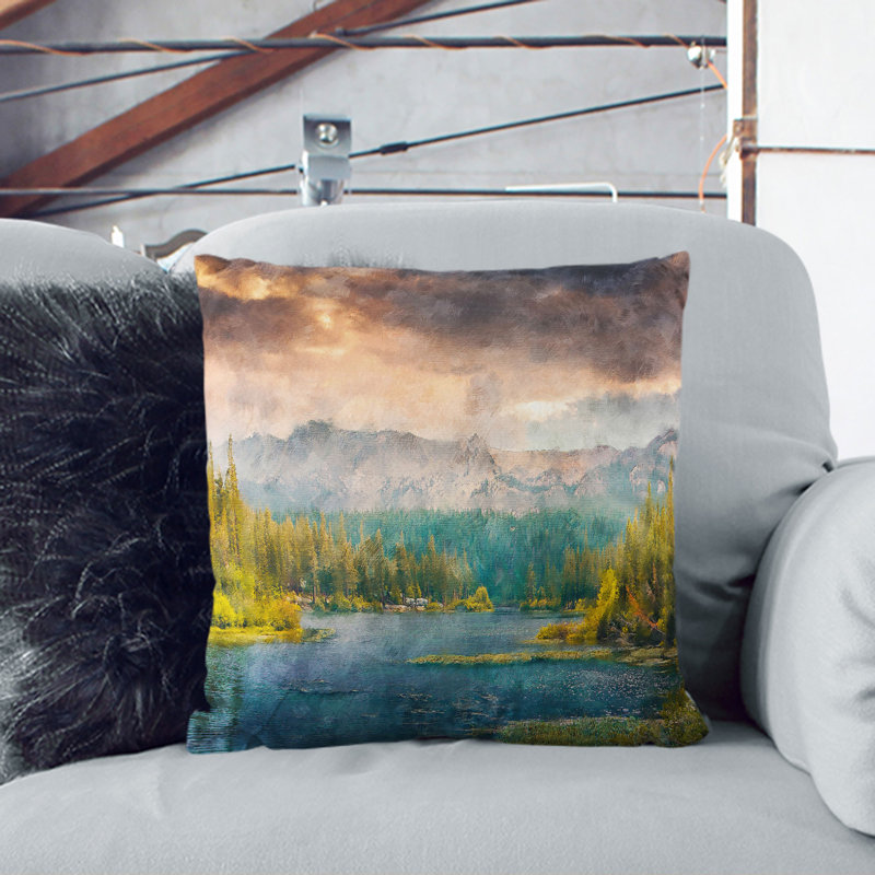 Forest and Lake Vol.4 Painting Scatter Cushion, 40cm H x 40cm W x 15cm D, Stone