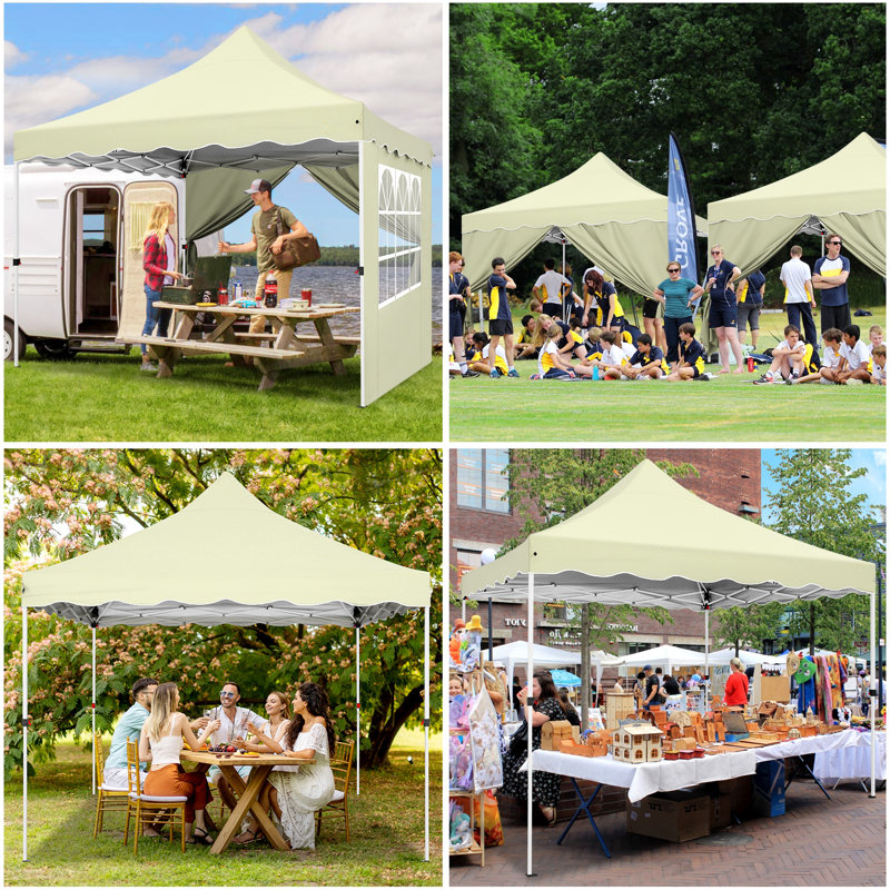10'Wx10'D Pop Up Canopy with 4 Removable Sidewalls, Khaki
