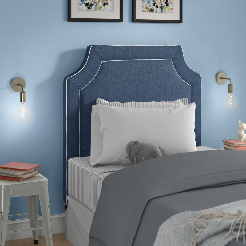 Cloverdale Upholstered Panel Headboard, Twin, Denim Blue/White Piping Viscose Blend