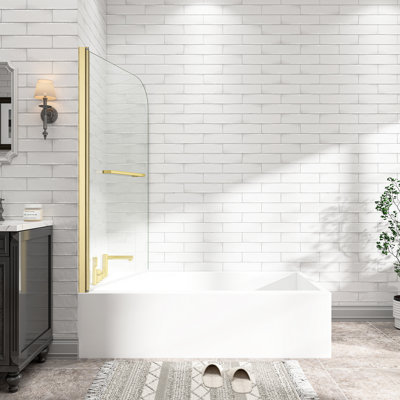 31 - L 32 po x H 55 po, porte de douche pivotante en or 180 brossé, verre trempé de 1/4 po de 6 mm, Nano facile à nettoyer et résistant, réversible pour la salle de bain
