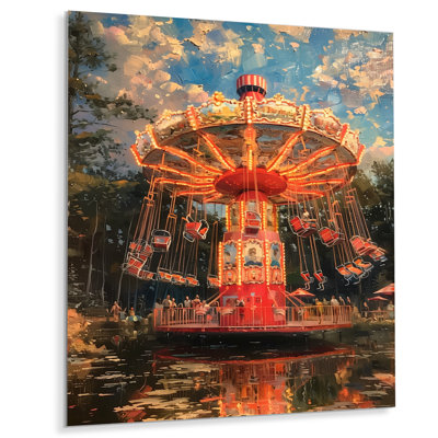  «Orange Blue Vintage Amusement Park Carousel - Amusement Parks Wall Art Living Room