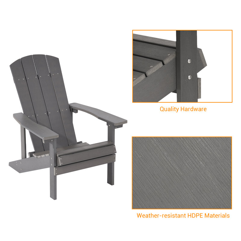 Bergenfield Patio Adirondack Chair HIPS Plastic Chair, Charcoal