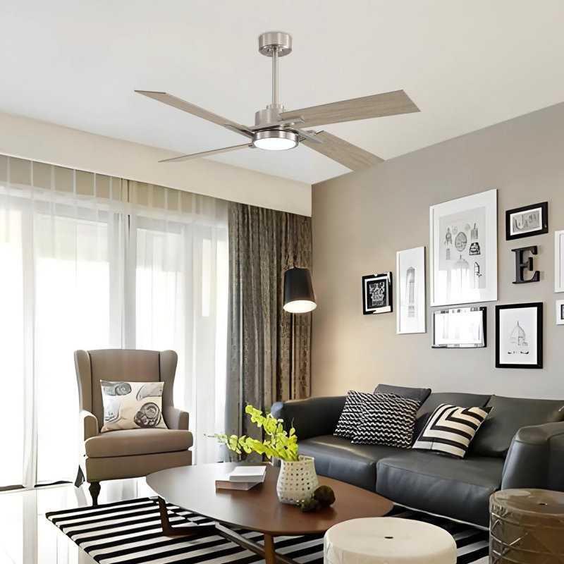 Kyliegh 4-Blade DC Motor Ceiling Fan with LED Light and Remote, Silver, Tan, 56" Wide