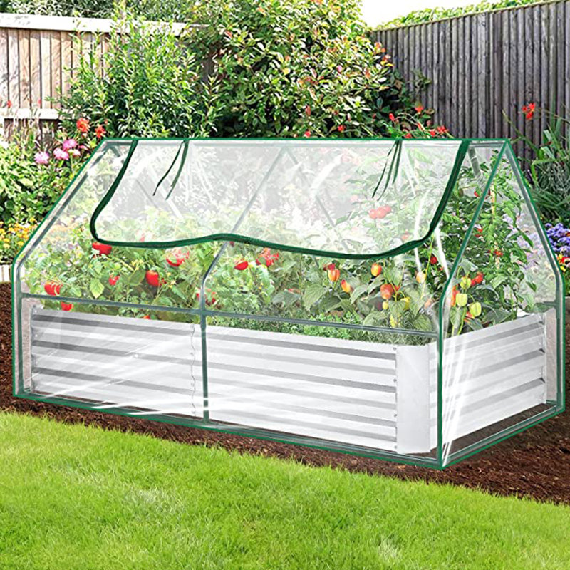 Denishia 6x3x2ft Galvanized Metal Raised Garden Bed with Greenhouse Cover, Silver, 1
