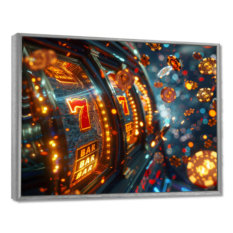 Machine à sous Jackpot Winner I - casino et jeux, reproduction d'art mural, Toile argentée avec cadre flottant
