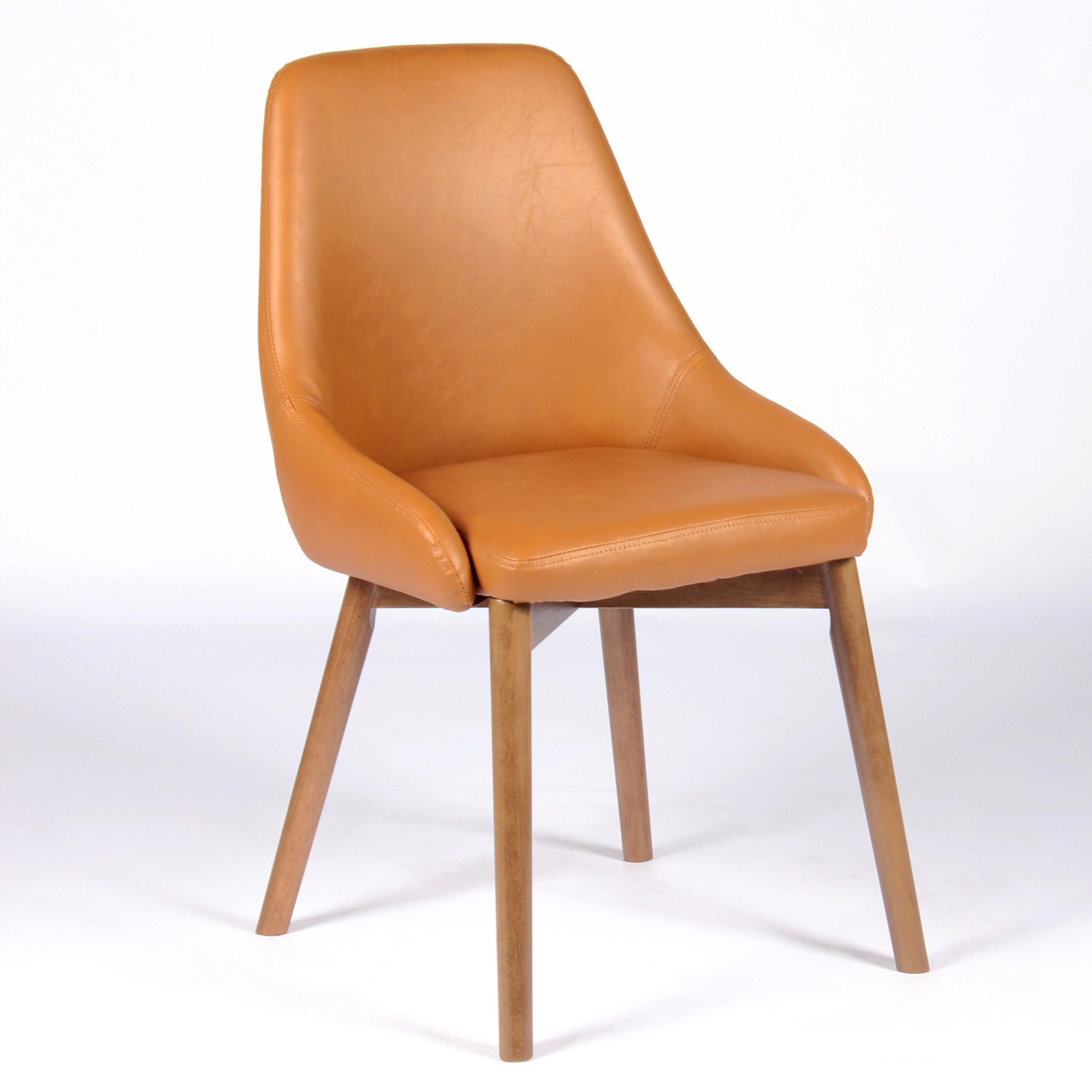 Comfortable Dining Chair With Soft Seat & Wood Legs For Kitchen And Dining Room, Brown Faux Leather