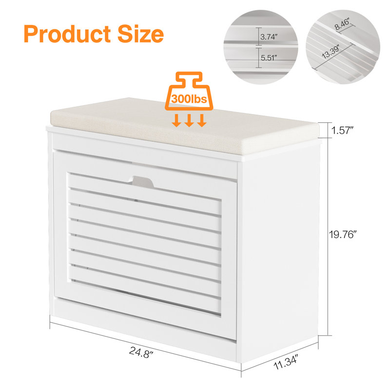 Small Shoe Storage Bench with Flip Drawer and Cushion for Entryway
