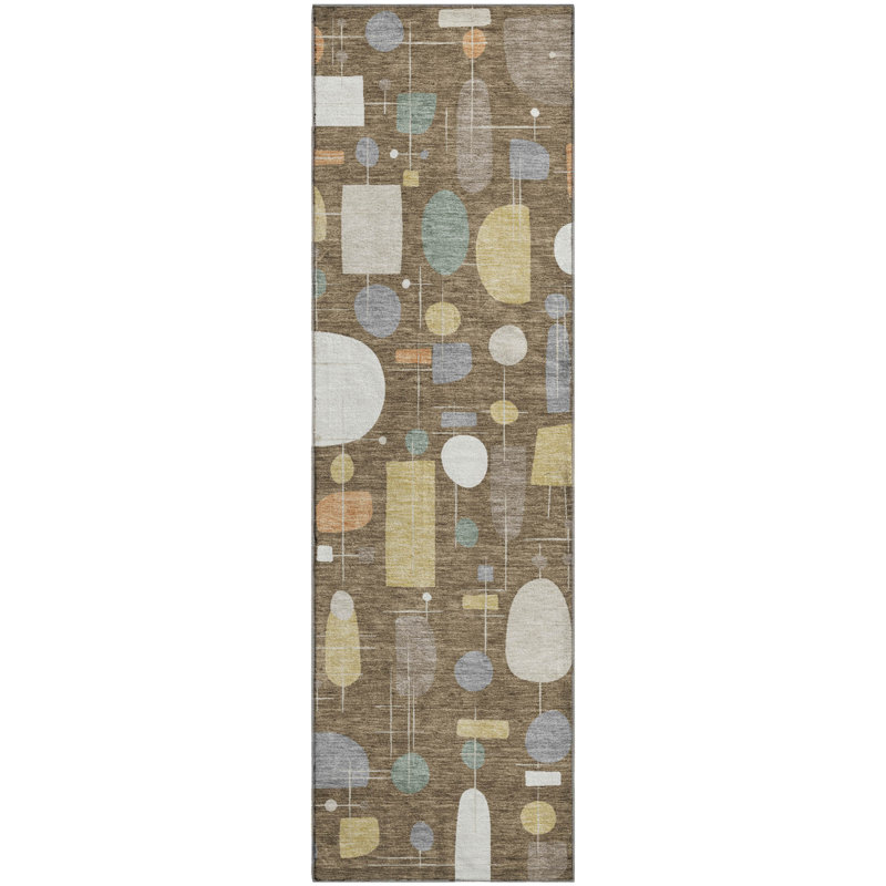 Premium Machine Washable Mayfield AMF2393 Geometric Rug, 2'3" x 7'6" Runner, Chocolate