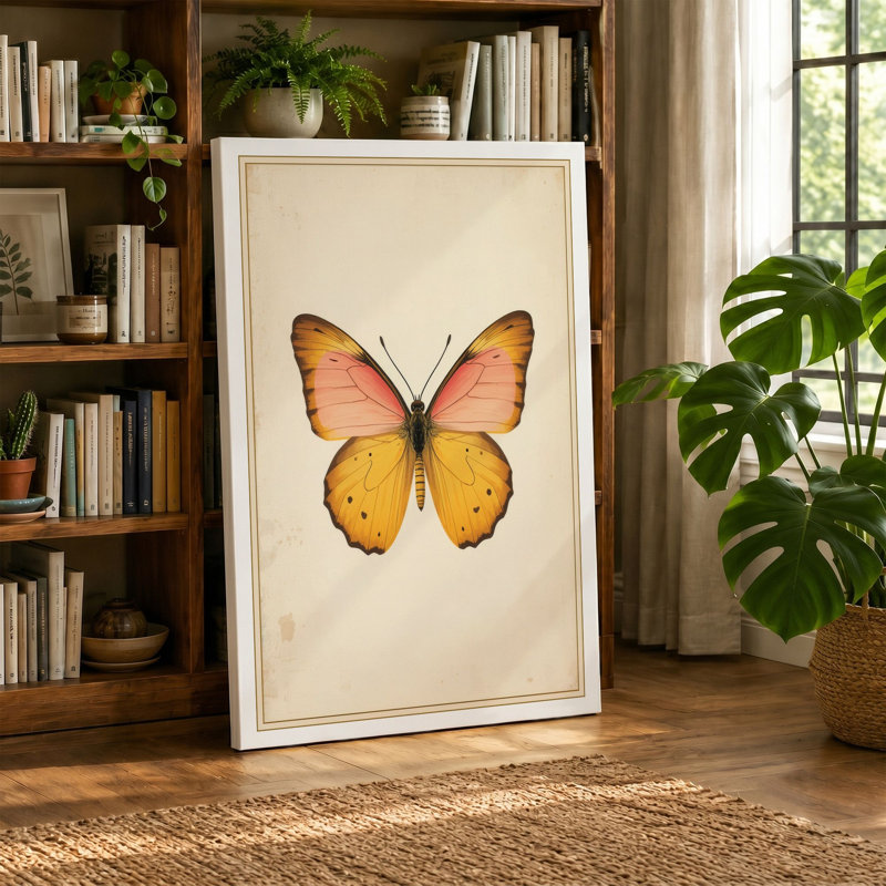 Centered Butterfly Botanical - Wrapped Canvas, 36x24 - 91.4 x 61.0 cm, White Border