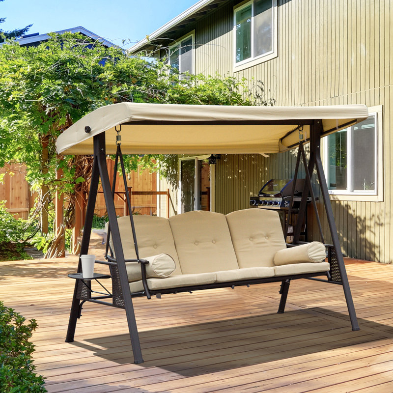 3 Person Porch Swing with Canopy, Beige