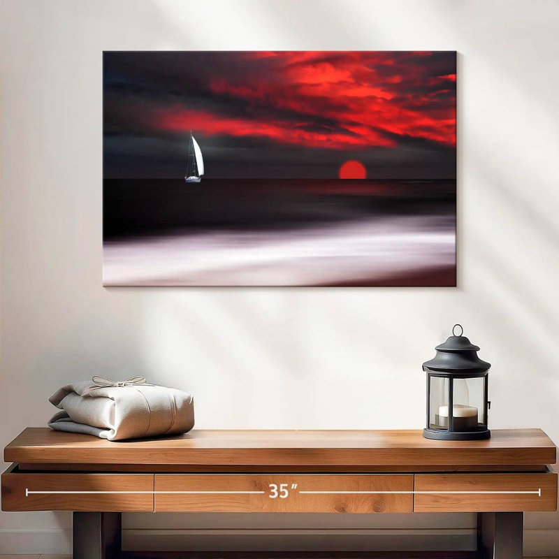 Voilier et coucher de soleil, H 16 po x l 24 po